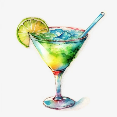 Watercolour realistic margarita cocktail in cocktail glass with straw and cocktail umbrella beautifully detailed realistic margarita cocktail , PNG image,transparent background ,ultra highly detailed, 18k, sharp focus, bright photo with vibrant colours, digitally enhanced,photographic, enhanced graphics, png format, straight, sharp focus, bright lighting, intricate detailed png image ,high definition,300dpi,graphic clipart,computer graphics