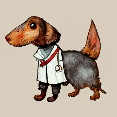 anthropomorphic Daschund, Doctor wearing white coat, Redwall, Beatrix potter, clipart