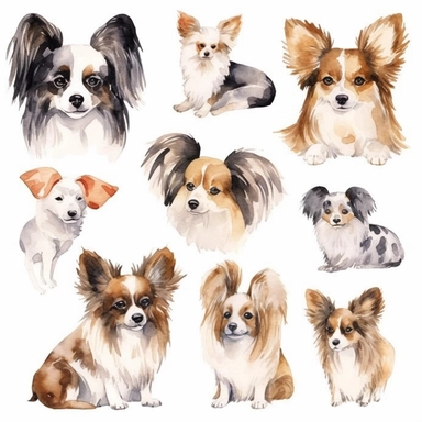Watercolor Papillon Clipart - cute dogs and puppies