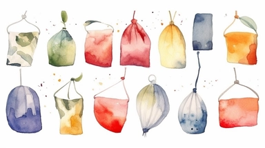 Watercolor clipart with white background, cute tea bags , cute and adorable, flat design, clearly defined separated image, high quality