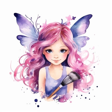 cute fairy girl hairdresser, hair salon, watercolour Clipart white background