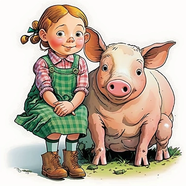 Ferne and Wilbur from Charlotte's Web clipart, bright colors, high quality, 8k, picturesque, for young kids