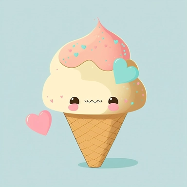 heart shaped ice cream cone, cartoon, clipart, cute, kawaii