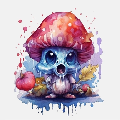 magic mushroom zombie, cute baby mushroom zombie, Watercolor clipart, magic solid background, transparent