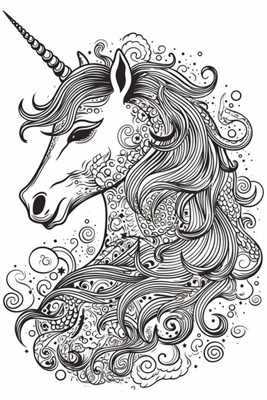 cute unicorn playing depicted in the style of clipart, white background, vector lines, in the style of a coloring book, thick, clear,lines, black and white,