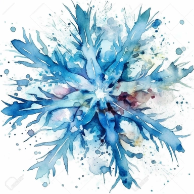 WATERCOLOR CLIPART ILLUSTRATION OF A SINGLE BEAUTIFUL SNOWFLAKE
