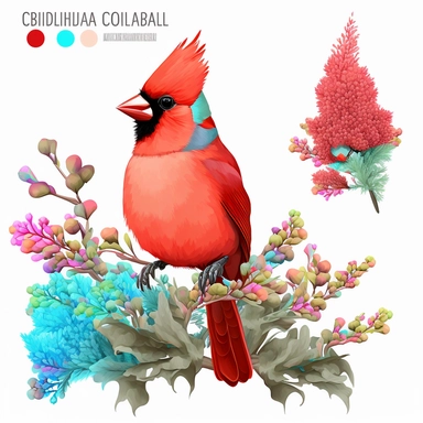 Cute colorful baby cardinal bird sublimation Clipart design, colorful coral around the cardinal bird , 8k
