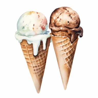 Ice Cream Scoops watercolor clipart, white background, neutral muted colors, high quality, hyperrealistic, detailed, vintage, paris, color palette vintage beige and baby blue