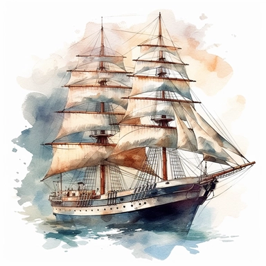 one transparency clipart, in the style of detailed ship sails on a white background, atmospheric watercolors, uhd image, tintypes, group f/64, detailed character illustrations, calligraphy-inspired , no watermark, text, 300 DPI , typography, shapes do not stick together, no text in the picture, on a white background