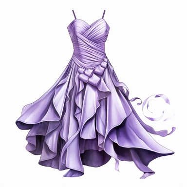 purple elegant party dress drawing, illustration clipart, high detailed, white background, digital art