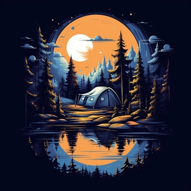 camping in magical moonlight, vector illustration for t-shirt, clipart, white background