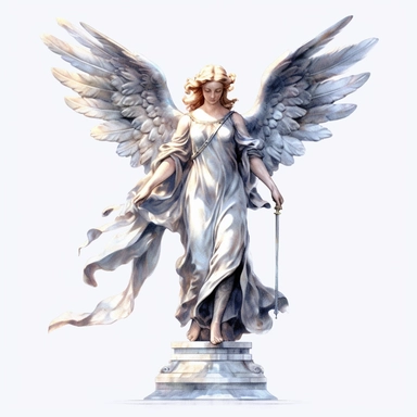 angel statue watercolour in the style of digital airbrushing, realistic yet stylized, digitally enhanced, elaborate costumes, 32k uhd, clipart, white background
