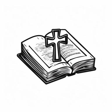 Bible book with a cross on it, Line art style, clipart solid white background