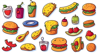 cartoon food clipart, isolated, white background, vector graphic