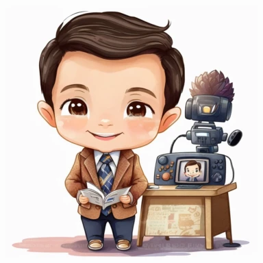 beautiful watercolor clipart of a cute chibi boy news anchor