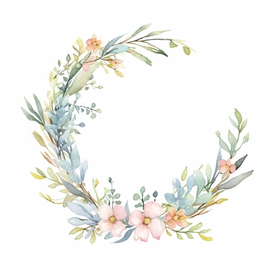 Graceful Baptism Watercolor boho Clipart A wreath of field flowers painted in delicate soft yellow, light pink, light blue and sage green colors