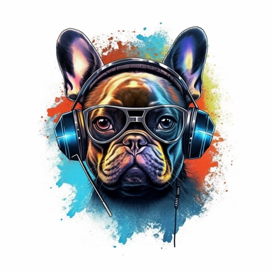 French Bulldog Clipart with with an angry look dressed as a rockstar with dj headset PNG Sublimation Shirt v 4