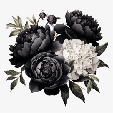ultra detailed jet black peonies clipart 8K