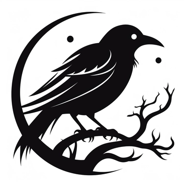 black and white silhouette of a halloween bird from a nightmare, clipart style, white background, thick lines, vector, simple design, flat colour, solid colour