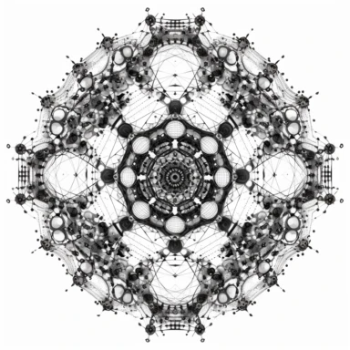optical illusion of Spiraling fractal vortex of molecules, stylized disney cyberpunk 2077, style of the an illustrated celtic medieval manuscript on a white background, Molecule hexagon, goblin gremlin clipart - - niji