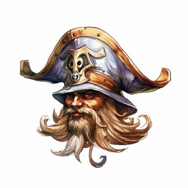 Cartoon Pirate Hat, illustration clipart, high detailed, white background, digital art, hd, watercolor