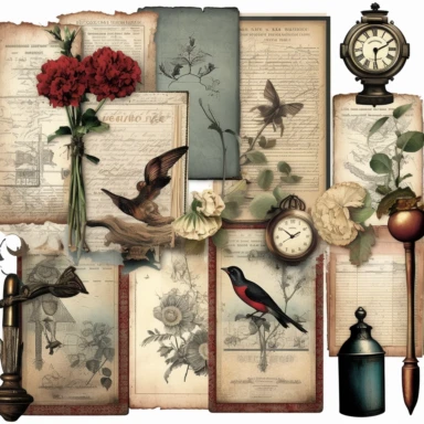 vintage Victorian Junk Journal kit clipart