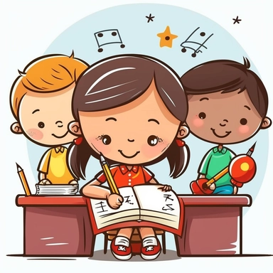 , clipart of students working together and learning, smiling