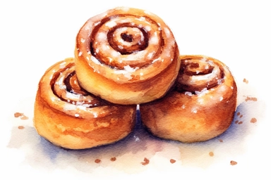 watercolor cinnamon rolls clipart, hd, white background, spaced out