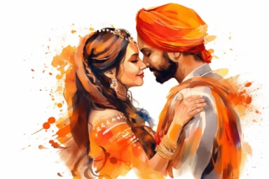 Watercolor hindu bride and groom during anand karaj clipart