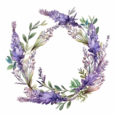 Adorable watercolor retro garland of lavender flowers for wedding invitation, watercolor clipart, high quality clipart, no background, high details