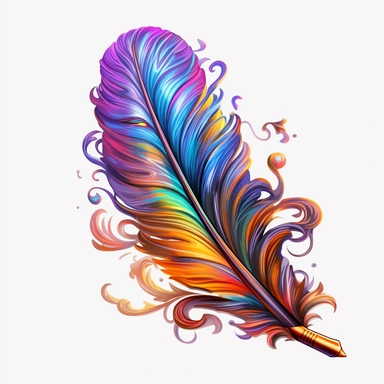 clipart of a feathered quill pen, magical, fantasy, floral, detailed, beautiful, colored pencil drawing, thick outlines, isolated objects, white background, unreal engine