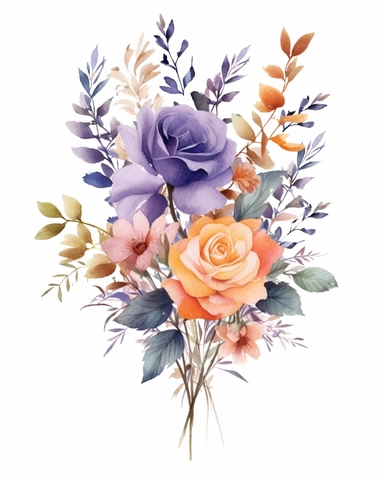 Watercolor flower peach and violet roses floral garden Bouquets PNG Clipart, wedding digital wildflower green leaves herbs Lisima