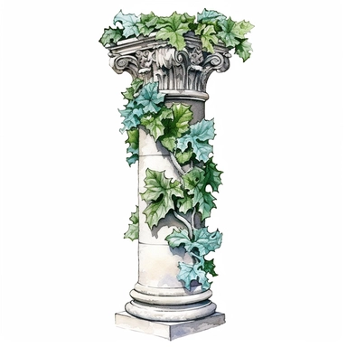 watercolour, ivy plant zeus column statue, detailed, clipart, white background