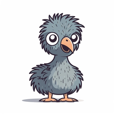 cute kawaii clipart icon of an emu, full body, friendly, anime style, in white background, soft color blending, rounded
