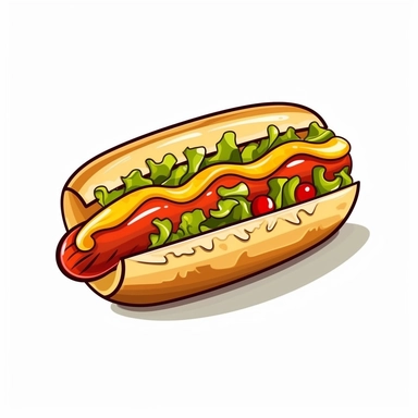 Clipart of hot dog, cartoon style, vector, on a white background
