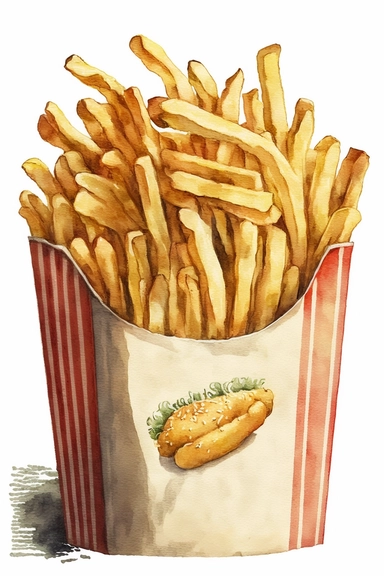 French fries, watercolour--clipart