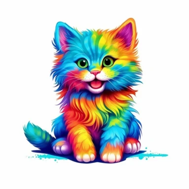 Cute Beautiful Happy Face Rainbow Cat is sitting full body Sublimation Clipart ,Cartoon,hyper realistic, intricate detail, illustration style,high solution,on the white background