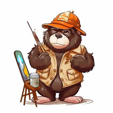animal going to art class clip art vector, simple, thick cartoon lines, white background, anime style