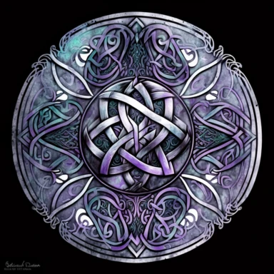 ink wash celtic pattern talisman clipart on transparent background, rodney matthews style, no splash, black inky blue purple violet green, single sheet, 4k