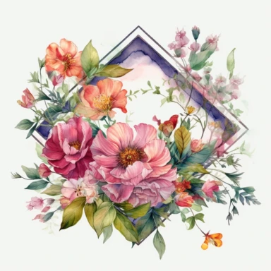 octagonal clipart bridal floral border arrangement, watercolour, realistic, ultra-hd