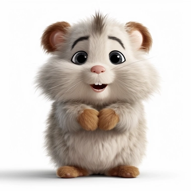 a single clipart image png graphic of a Realistic 3D cute friendly pixar style 3D animation Clipart Cute Fluffy Hairy Gray and Brown Hamster PNG Illustration