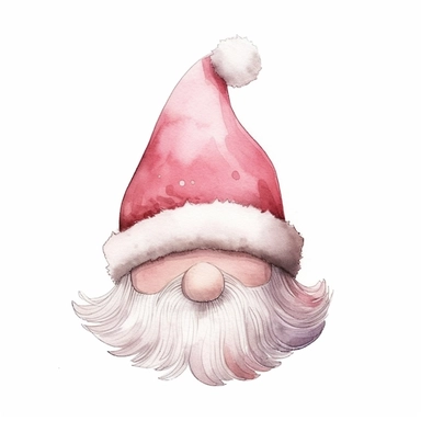 Christmas hat santa pink white beige gold series. white background , cute nursery painting, style by Lucy Fleming, watercolor, smooth gradients, black contour outline, ultra detailed, clipart elements, delicate pastel colors, solid white background, super clear, high quality — q 5