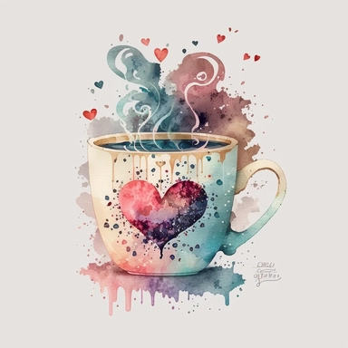 cup watercolour with love clipart