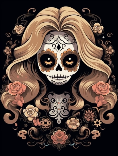 A clipart, Black background, kawaii, happy, in long hair black femme fatale dia de Muertos, Mexico city, julia shem, eric wallis, Junji Ito day of the dead sugar skulls, moonlight, mist, fog, swirling smoke mexican folklore - inspired, muted earth tones, chicano - inspired, a minimalistic modern logo Vector, flat design, gros piton and petit piton, sustainability