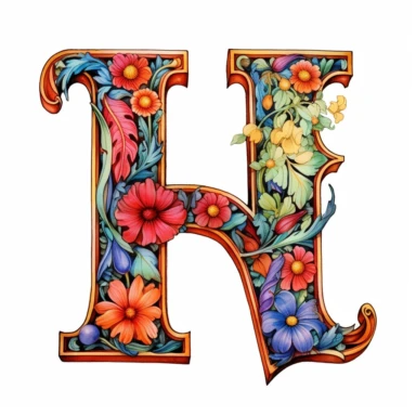 Art Nouveau, colorful, letter H, clipart, white background