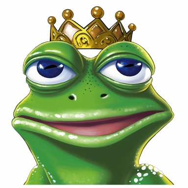clipart, 2d, headshot, bright colours, big smile, frog, bright yellow crown, bright green body, cartoon