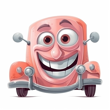 fantasy happy cute classic car mamal face, cartoon, clipart, mascot, isolated on white background
