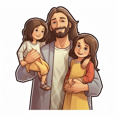 cool jesus with children sticker clipart design