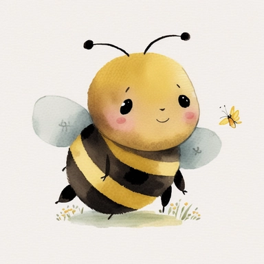 detail cute disney bumble bee watercolour art style nursery clipart, plain background