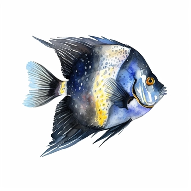 Angelfish Fish, water color style, clipart, white background